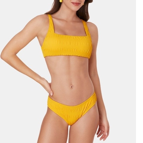 Andie Bikini Set Rye Top Classic Bikini Bottom Smocked Sunstruck Yellow sz Small - Picture 1 of 9